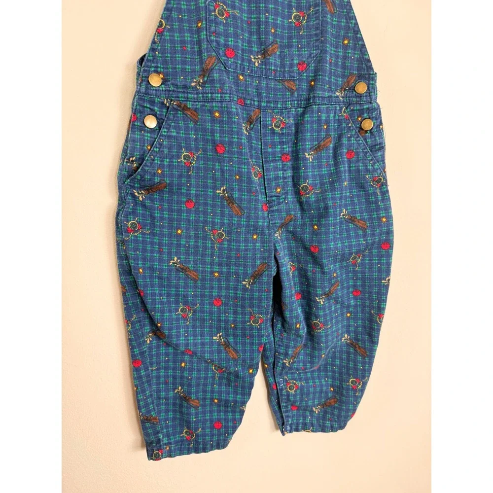 Vintage Gymboree Kids Blue  Plaid Golf Print Corduroy Overalls Size Small/2T